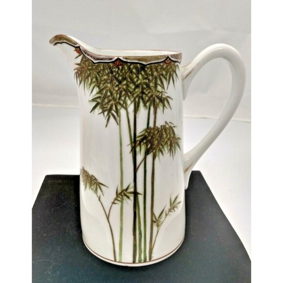 Asian Hand Painted Ceramic Pitcher - Bamboo Trees 6.5" Tall - Marked - Picture 1 of 10